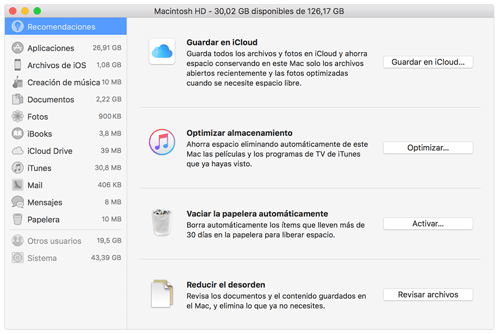 Liberar espacio disco en Mac